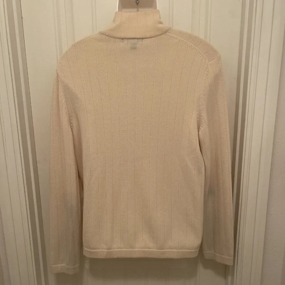 Banana Republic 1/4 Button Mock Neck Sweater Mens L Italian Yarn Merino Wool Tan